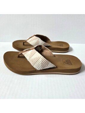 Reef Sandals Womens 7 White Beige Spring Woven Boho Tribal Flip Flops